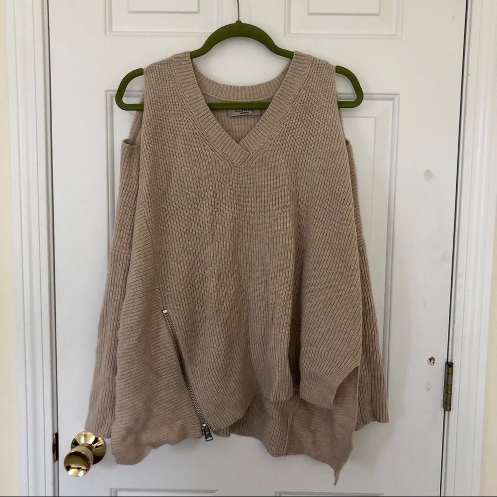 All Saints Oatmeal Able Open Shoulder Sweater